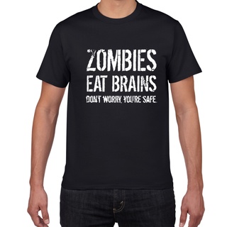 เสื้อยืดผ้าฝ้ายพิมพ์ลายขายดี เสื้อยืดลําลอง แขนสั้น พิมพ์ลาย Zombies Eat Brains letter s summer สไตล์ฮาราจูกุ สําหรับผู