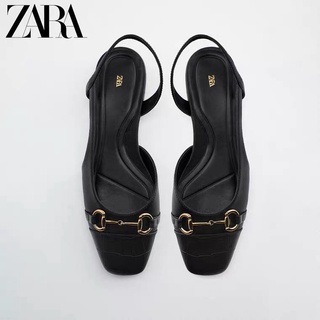 Zara รองเท้าแตะ ส้นแบน หัวเหลี่ยม สไตล์ฝรั่งเศส แฟชั่นฤดูร้อน สําหรับผู้หญิง 2022