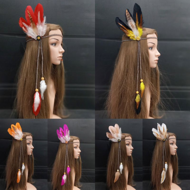 ที่คาดผมขนนก  คาดผมสไตล์โบฮีเมี่ยน แต่งเชือกหยักสีน้ำตาล มีหลายสี พร้อมส่งร้านคนไทย