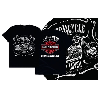 DAL Harley davidson เสื้อยืดคอกลมผู้ชาย/ผู้หญิงผ้าฝ้าย 100%เสื้อยืดแขนสั้น คอกลม พิมพ์ลาย แฟชั่นสําหรับผู้ชาย