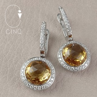 ต่างหูพลอยแท้ Citrine จาก บราซิล ตัวเรือนเงินแท้