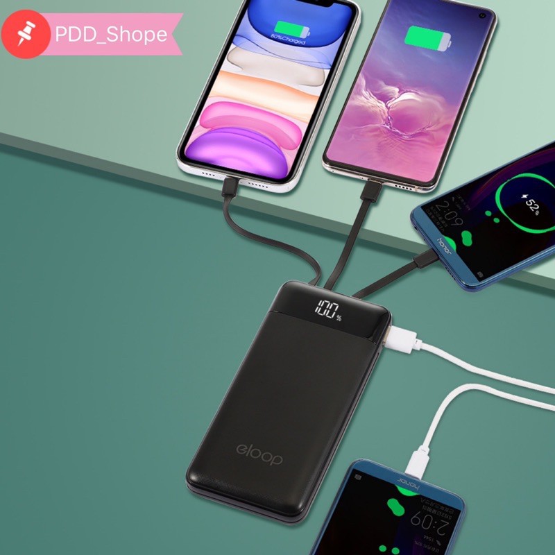 Eloop powerbank 30000Mah แบตสำรอง มาพร้อมสาย 4 เส้นในตัว พร้อมส่ง 3 สี ใช้สะดวกชาร์จรวดเร็วทันใจ ⚡️แ