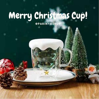 แก้วกาแฟสองชั้น ลายต้นคริสมาส คัดคุณภาพ ใส่ได้ทั้งร้อน-เย็น