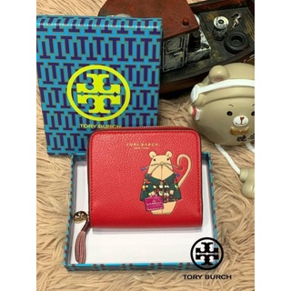 TORY BURCH LEATHER SMALL WALLET สีแดง ลายหนู