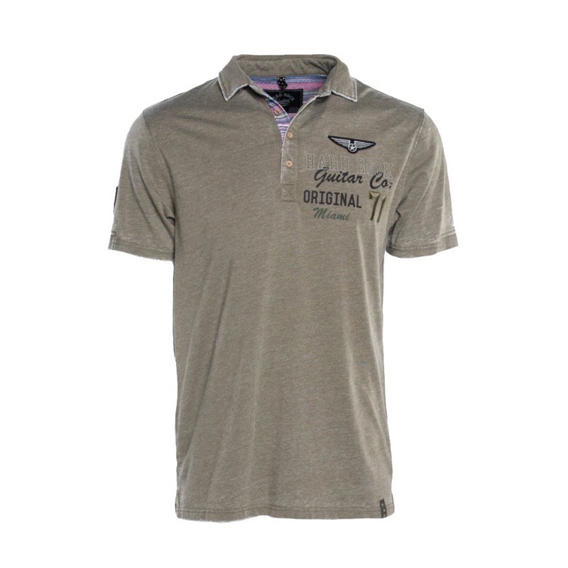 HRC Hard Rock Cafe 71 Mens Guitar Company Mili-tary Polo Shirts Olive New York Miami New Orleen
