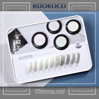 สีทาเล็บเจล RUOKOCO เซ็ต 10 ขวด โทนสีขาวมุขเงิน Shili Silver Beach Series พร้อมกรอบและทาสีให้