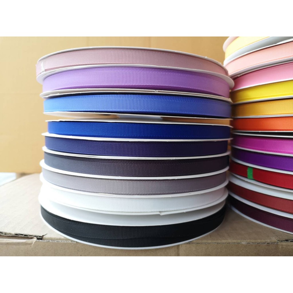 ปลีก/ส่ง (1ห่อ) ริบบิ้นลายขวางอย่างดี 1ซม. เนื้อหนา ยับยาก สีเยอะที่สุด! - รูปที่ 2