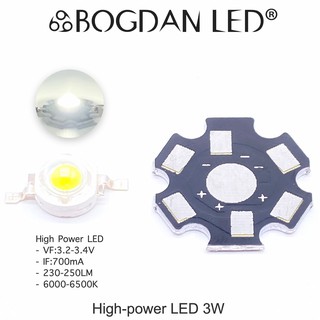 LED High power 3W 6500K แอลอีดีลูกปัดสีโคลด์ไวท์ ให้ความสว่างสูง ความร้อนต่ำ อายุการใช้งานยาวนาน สินค้าพร้อมส่งในไทย