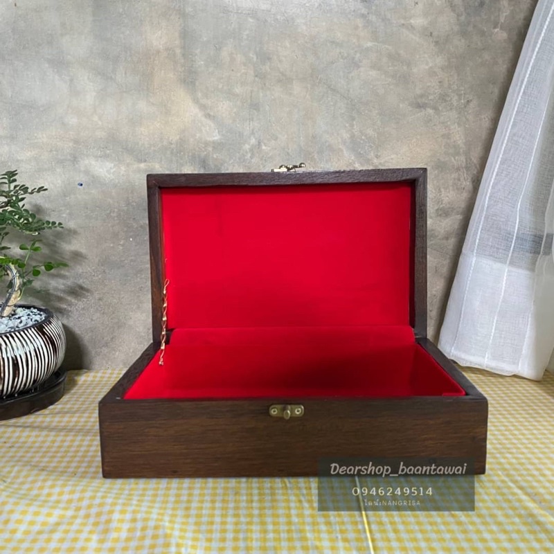 กล่องไม้สัก กล่องไม้เก็บของกระจุกกระจิก บุกำมะหยี่ (มี 2 สี ) - รูปที่ 2