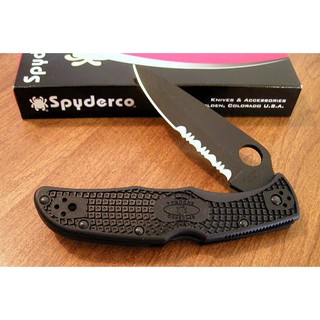 มีดพับ Spyderco Endura 4, Black FRN ใบดำกึ่งหยัก ด้าม Nylon fiber