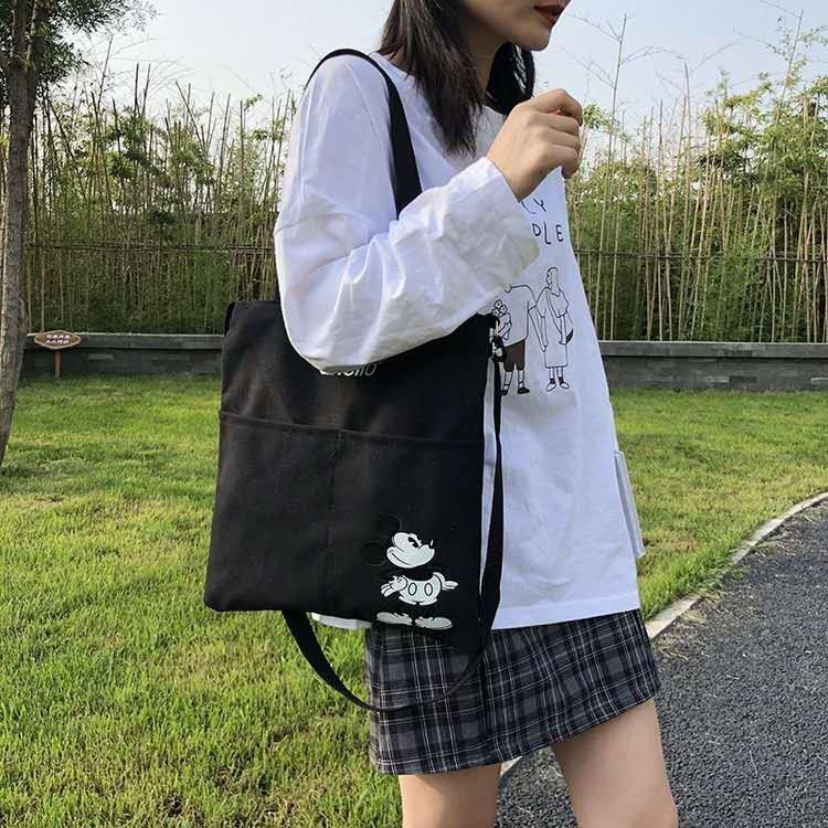 (ส่งจากไทย/พร้อมส่ง)Mickey Mouse ใบใหญ่ ผ้าหนา กระเป๋าผ้า สะพายข้าง สะพายหลัง ถอดสายได -MQbd