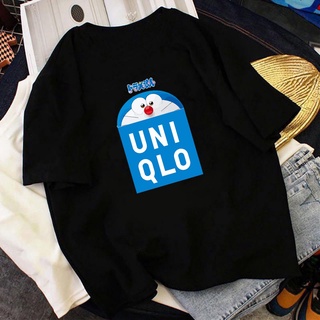 Uniqlo เสื้อแขนสั้นลําลอง ผ้าฝ้าย พิมพ์ลาย Doraemon สําหรับผู้ชาย และผู้หญิง