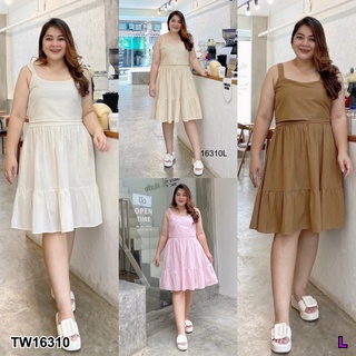 SS16310 เดรส #Bigsize ชายระบาย ผูกโบว์หลัง เอวยางยืด Ruffled hem dress, bow tie at the back, elastic waist