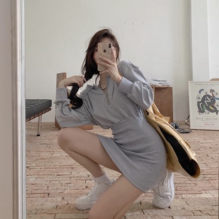 Suxi ชุดมินิเดรสแขนยาวลําลอง มีฮู้ด แต่งซิป เข้ารูป แฟชั่นเกาหลี สําหรับผู้หญิง