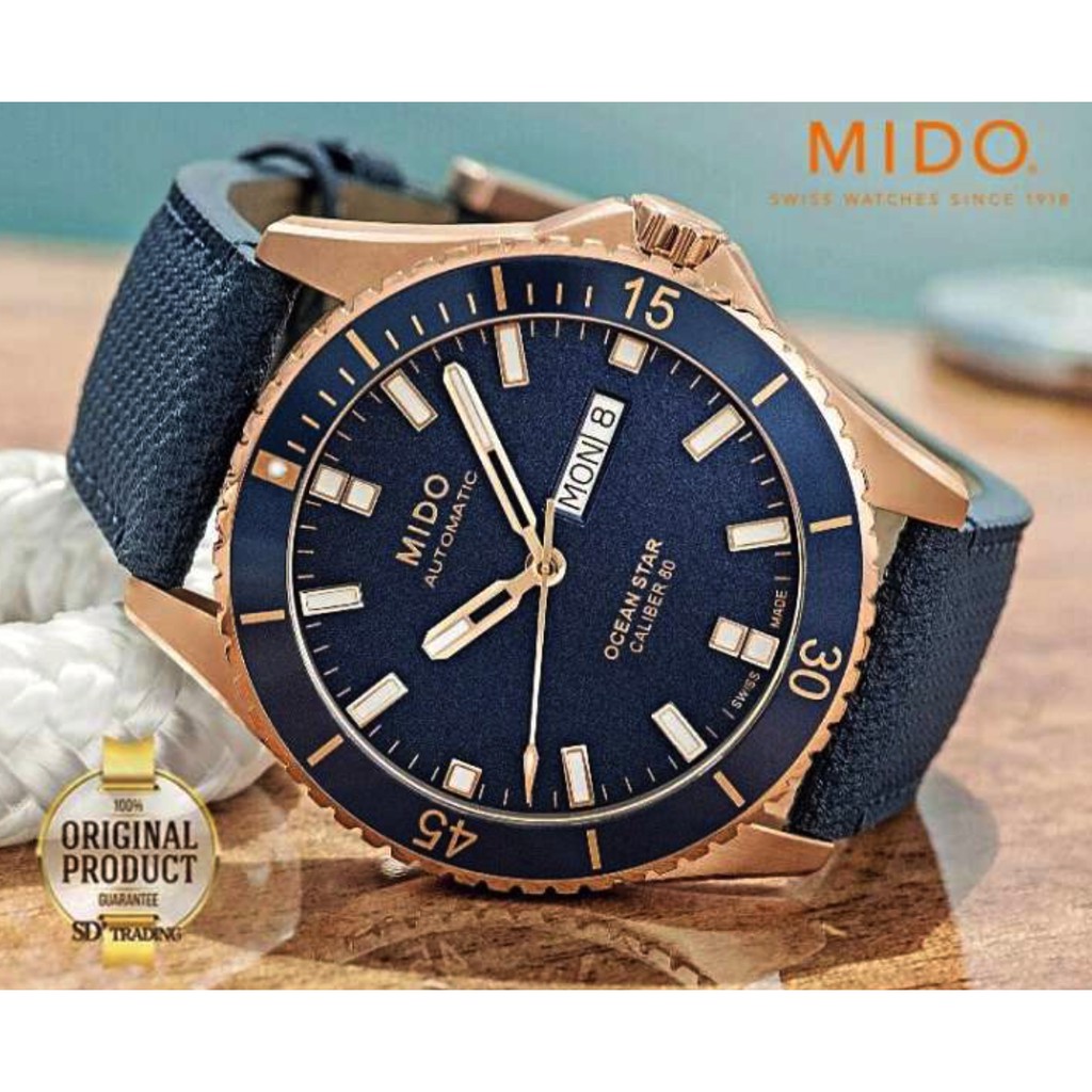 MIDO Ocean Star Captain V Automatic Men’s watch รุ่น M026.430.36.041.00​ - PinkGold Navy สายหนังแท้สีน้ำเงิน