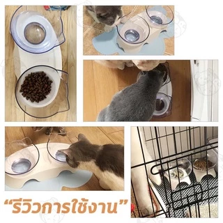 ชามอาหารสัตว์เลี้ยง แมว สุนัข ชุดคู่แบบเอียงรองรับสรีระของสัตว์เลี้ยง ถ้วยอาหารแมว MMI