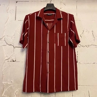 เสื้อฮาวาย ลายทาง ลายริ้ว เสื้อเชิ้ต hawaii เชิ้ตเกาหลีไซส์m l xl 2xl 3xl 4xl ผ้านิ่มใส่สบายไม่ร้อน ใส่ได้ทั้งชายและหญิง