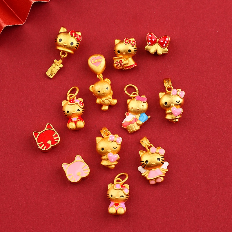 [พร้อมส่ง] สร้อยข้อมือ จี้ลูกปัด รูปการ์ตูนแมวเฮลโลคิตตี โบราณ สีทอง DIY