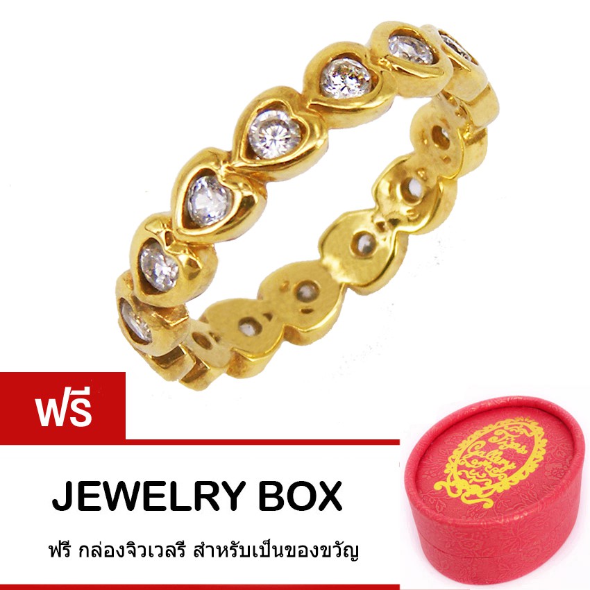 Tips Gallery แหวน เงิน 925 หุ้ม ทอง 24K เพชร CZ 1 กะรัต รุ่น Valentine Love Eternity Design TRS088
