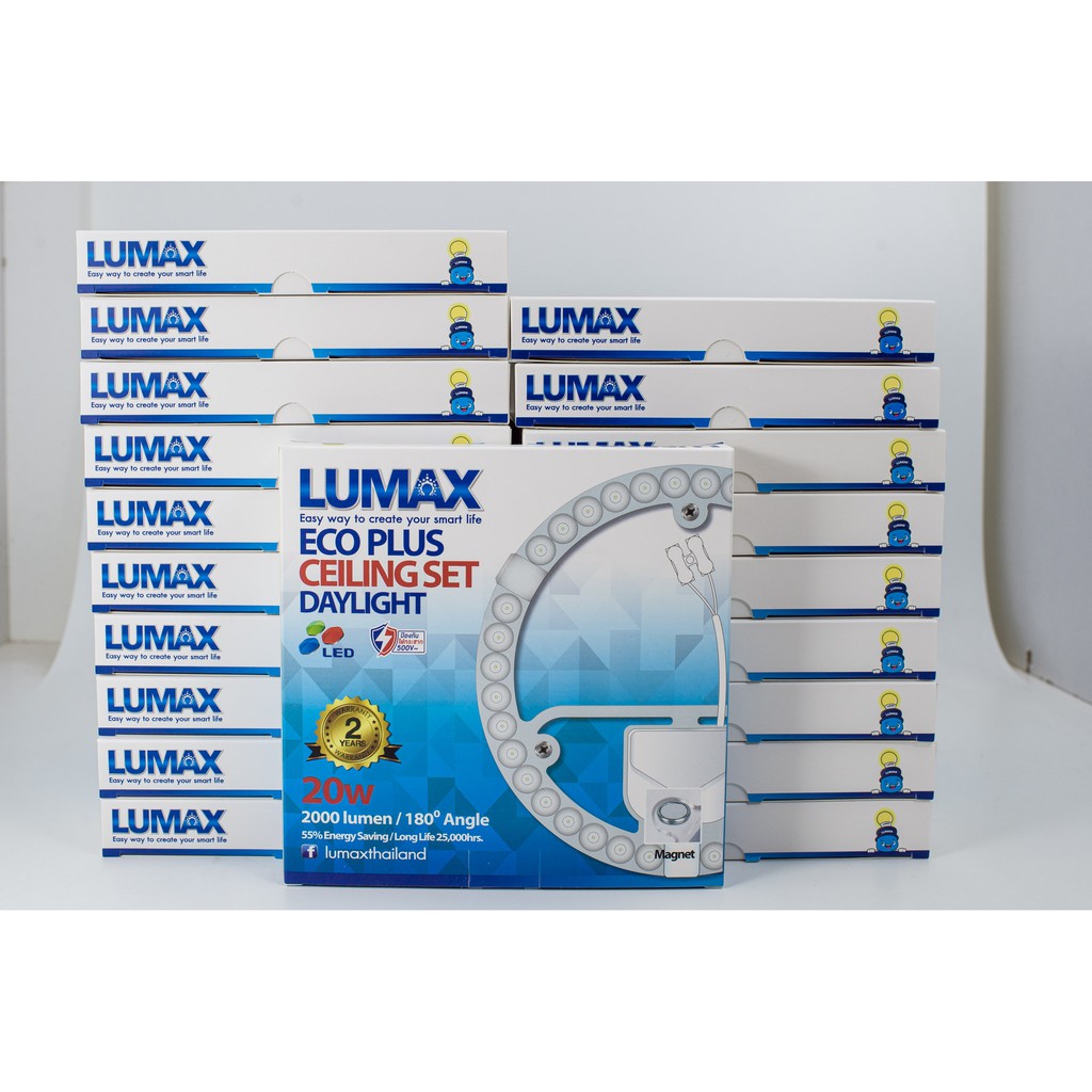 ขายยกลัง 20 หลอด หลอดไฟ LED วงกลมสำหรับโคมซาลาเปา 20W พร้อม Lens Cover สี Daylight Lumax (Celling set 20W)