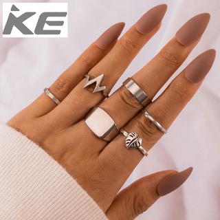 geometric steel ring six-piece set all-match ECG leaf ring for girls for women low price