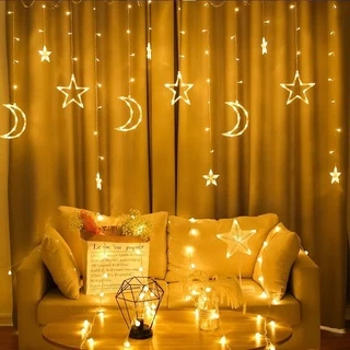 Moon and stars Light ไฟตกแต่งรูปดาว+พระจันทร์ มี2สีให้เลือก 3.5เมตร ไฟประดับสถานที่-เทศกาล ไฟม่านตกแต่งled 138 LED