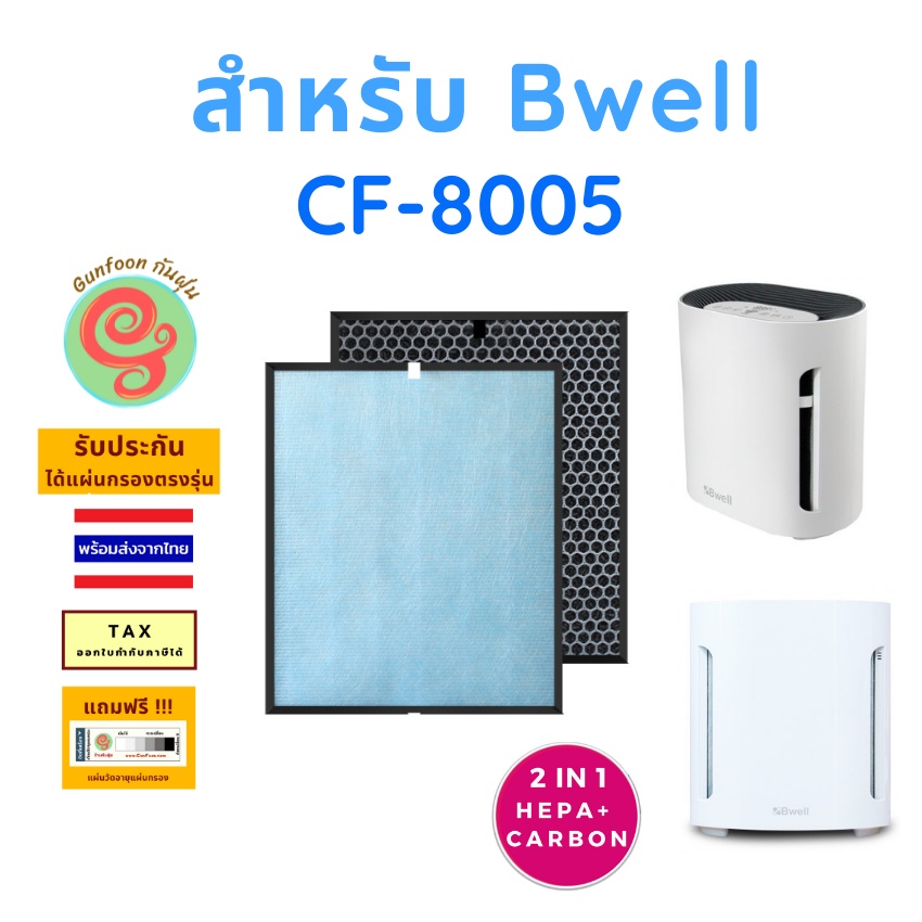 แผ่นกรอง เครื่องฟอกอากาศ Bwell รุ่น CF-8005 ไส้กรอง HEPA และแผ่นกรองคาร์บอน แบบ 2 in 1 โดยร้านกันฝุ่