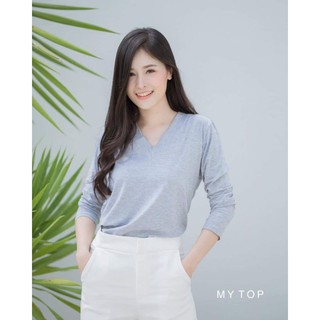 🔥Sale🔥&lt;อก34-35"&gt;เสื้อยืดคอวีแขนยาว ผ้าzara MYTOP  ผ้านุ่มลื่นมือ เย็นสบาย🎄