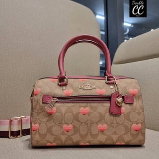 (แท้ 💯%‼ Factory ไม่ใช่งานออก Shop) CO ACH CA248 ROWAN SATCHEL IN SIGNATURE CANVAS WITH STRIPE HEART PRINT