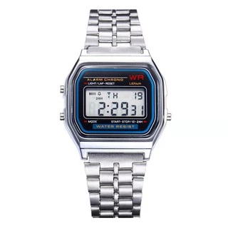 นาฬิกานักเรียนแฟชั่น ดิจิตอลสายเหล็กสี่เหลี่ยมรุ้นWE F91 สำหรับผู้หญิงผู้ชาย ส่งด่วนกทม