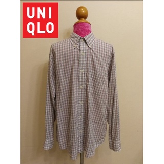 UNIQLO Brand_2nd hand เสื้อเชิ้ตแขนยาวผ้าฝ้าย​100​% ลายสก๊อต แท้มือสองกระสอบนำเข้า​ SIZE L /Made​ in China