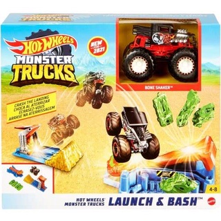 Hot Wheels Monster Trucks Launch &amp; Bash Play Set ฮอตวิว มอนเตอร์ทรัก แท่นกระโดดและฐานสำหรับชน (GVK08 CH)