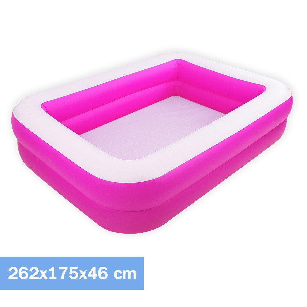 Telecorsa สระน้ำเป่าลม สระว่ายน้ำเป่าลม สระน้ำเด็กสีชมพู 2 ชั้นทรงสี่เหลี่ยม 262x175x46 cm รุ่น Swim262-175-46-pink-00e-