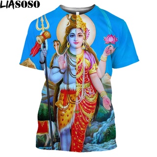 Liasoso เสื้อยืดคอสเพลย์ พิมพ์ลาย Hindu Lord God Shiva 3D สําหรับผู้ชาย ผู้หญิง