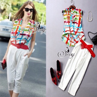 🎉Sevy Classic Heart Chiffon Belt Waist Pants Jumpsuit