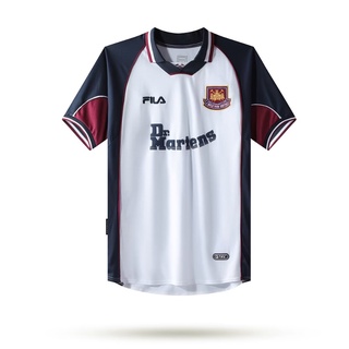 เสื้อกีฬาแขนสั้น ลายทีมชาติฟุตบอล West Ham away 1999-2001 ชุดเยือน สไตล์เรโทร ไซซ์ S-XXL