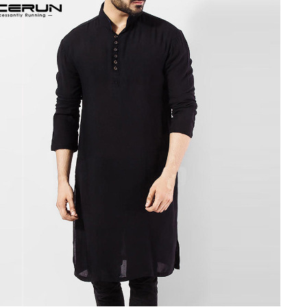Camibaby 2021 ผู้ชายอินเดียแขนยาวผ้าฝ้ายปุ่มKurtaเสื้อLabuh Lelaki Melayu Tangan Panjang Jubah
