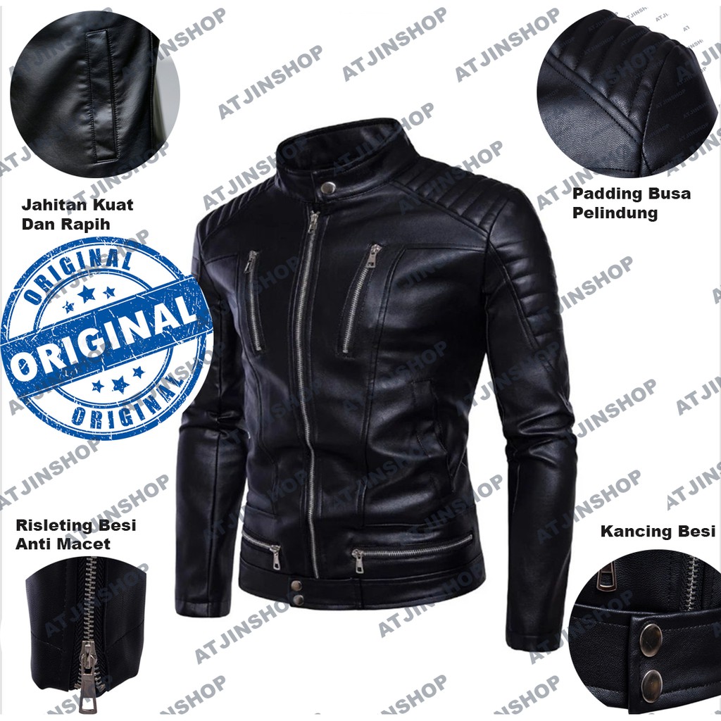 เสื้อแจ็คเก็ตหนังมอเตอร์ไซค์ผู้ชาย Bikers Board Man (BBM) วัสดุเวียนนา 100% [Full Black and Full Bro