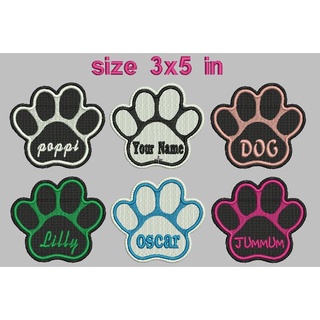 ป้ายชื่อน้องหมา อาร์มปักป้ายน้องหมา น่ารักๆ Custom Dog Name Paw (Black) Embroidered Sew On Patch