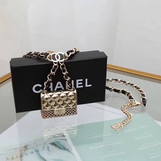 CHANEL SPRING SUMMER 2021 RUNWAY SUPER MINI AIRPODS PRO CASE GOLD-TONE CLASSIC FLAP BAG METAL, LAMBSKIN WAIST BELT CHAIN
