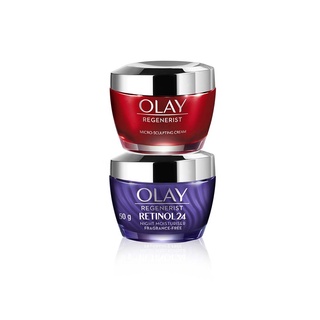 OLAY โอเลย์ Regenerist Micro-Sculpting เดย์ครีม 50g + Retinol24 มอยเจอร์ไรเซอร์ ครีมสำหรับกลางคืน 50g