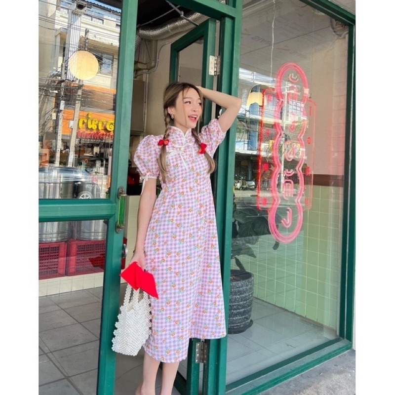 Cintage เดรสคอจีน เดรสตรุษจีน ชุดตรุษจีน ชุดจีน