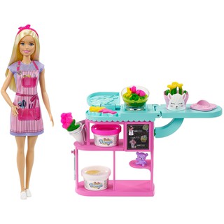 Barbie Florist Playset ตุ๊กตาบาร์บี้ พร้อมชุดปั้นดอกไม้ แป้งDough แจกัน และอื่นๆ รุ่น GTN58