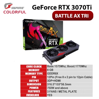 มือสอง 95% Colorful iGame การ์ดจอ Nvidia GeForce RTX 3070ti 3070 Ti Battle Ax LHR 3070 Ti 8G-V