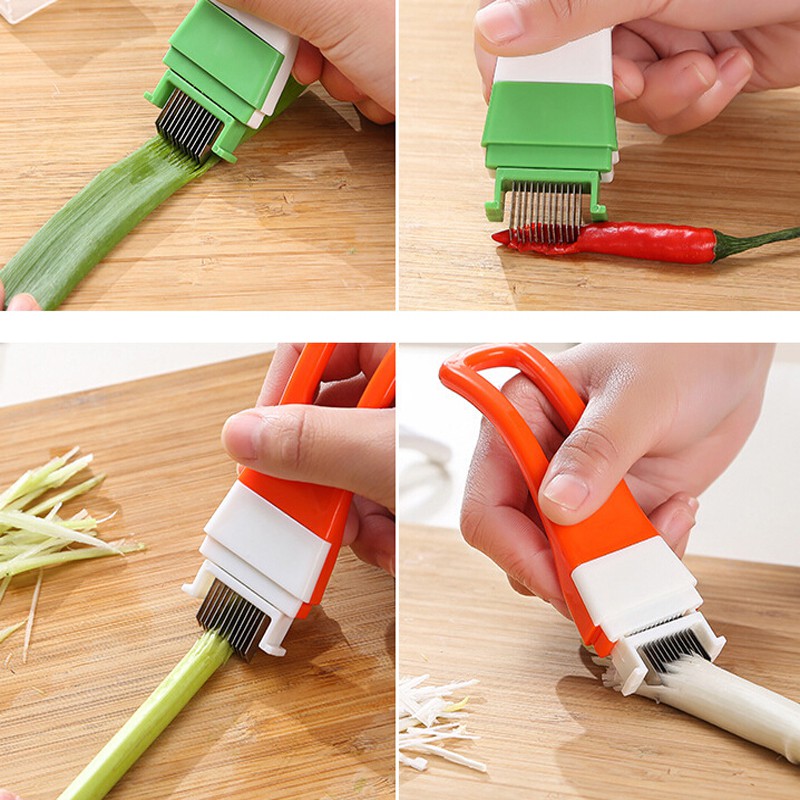 1PCS สแตนเลสหัวหอมเครื่องตัดผักเครื่องตัด Multi Chopper Scallion Shred เครื่องมือเครื่องตัดครัวมืออุปกรณ์เสริม