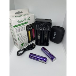 Vapcell เครื่องชาร์จพร้อมถ่าน(เครื่องชาร์จรุ่นU2+ถ่านชาร์จVapcell INR18650 3000mAh 20A 2ก้อน)ของแท้เช็คโค๊ตได้