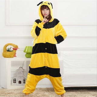 Bee Kigurumi Onesie ชุดนอน ผ้าสักหลาด แบบนิ่ม ลายสัตว์ เหมาะกับหน้าหนาว สําหรับผู้ใหญ่