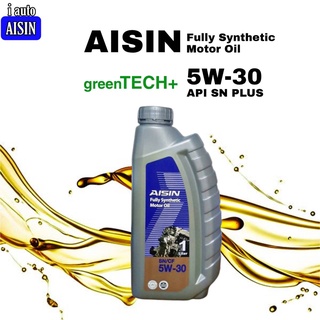 AISIN Fully Synthetic 5W-30 Green TECH+ API SN PLUS 1 ลิตร ไอซิน น้ำมันเครื่องยนต์เบนซิน สังเคราะห์แท้ 100%