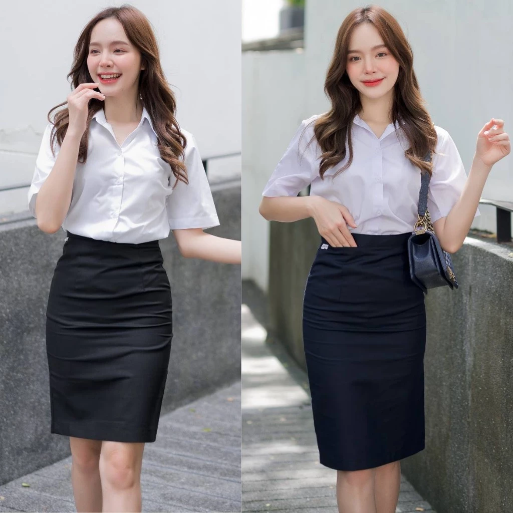 กระโปรงทรงเอ ผ้าเสริทกระโปรงพิธีการ รับปริญญา ผ้าเสริท ความยาว 24 นิ้ว 🔵สีกรม /สีดำ⚫เอว 23- 34