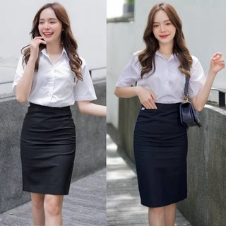 กระโปรงทรงเอ ผ้าเสริทกระโปรงพิธีการ รับปริญญา ผ้าเสริท ความยาว 24 นิ้ว 🔵สีกรม /สีดำ⚫เอว 23- 34